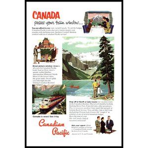 1953 Canadian Pacific Trains Vacation Vintage Print Ad Banff Lake Louise Art
